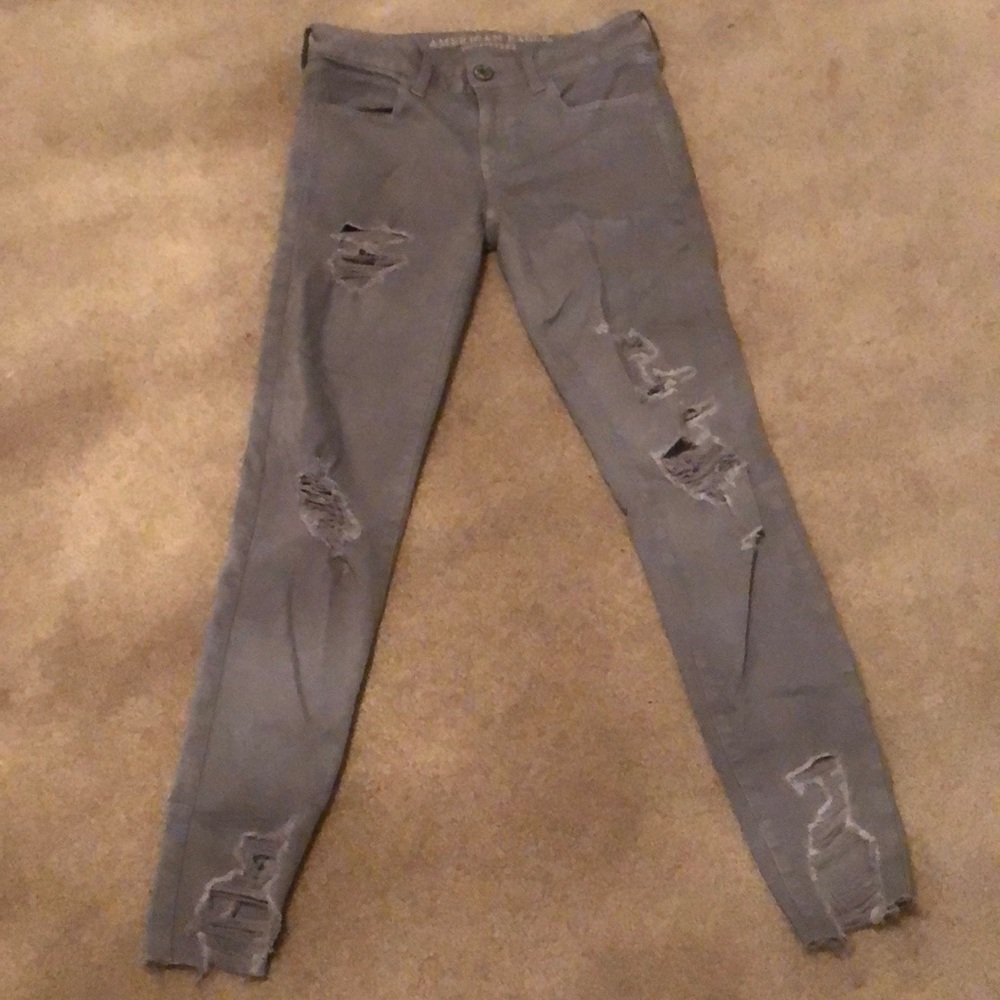 American Eagle destroyed grey jeans